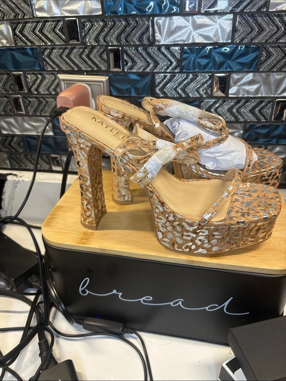 KAYLEEN By Los Angeles Leopard Print Tan Strappy Platform Sandals